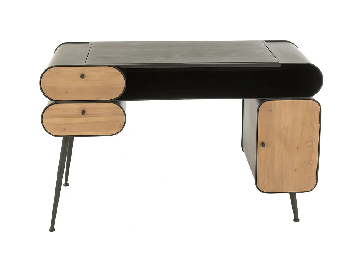 Bureau industriel en bois et métal noir 2 - FORGE