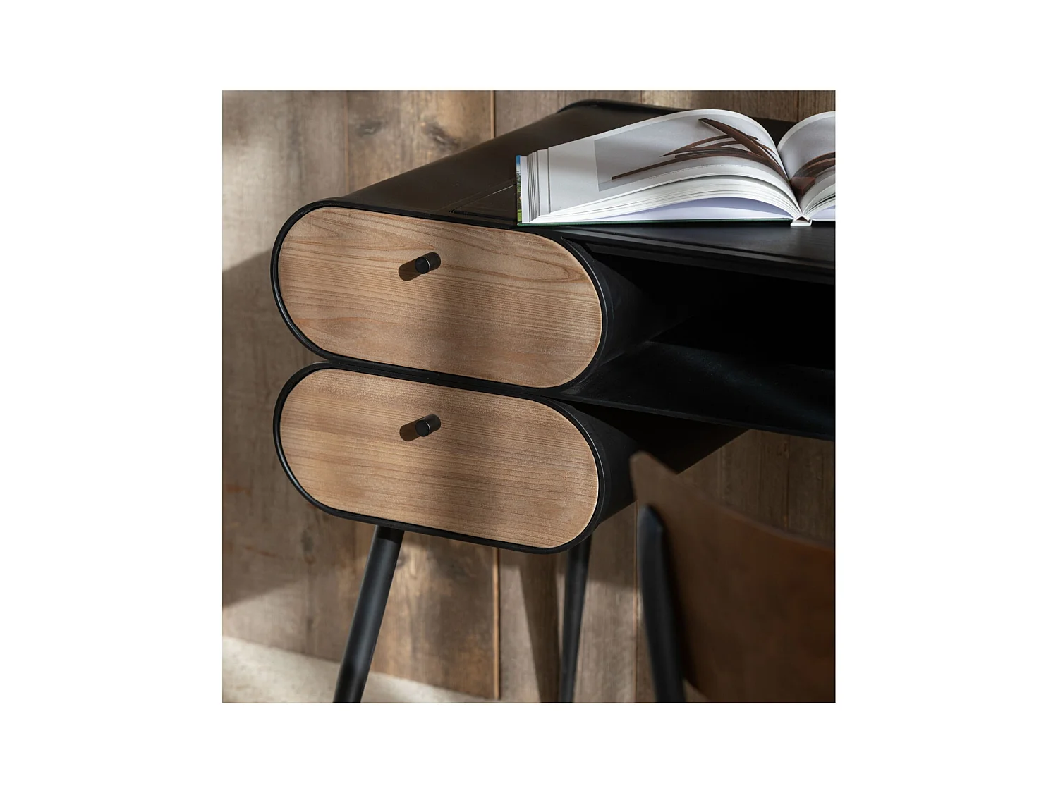 Bureau industriel en bois et métal noir 2 - FORGE