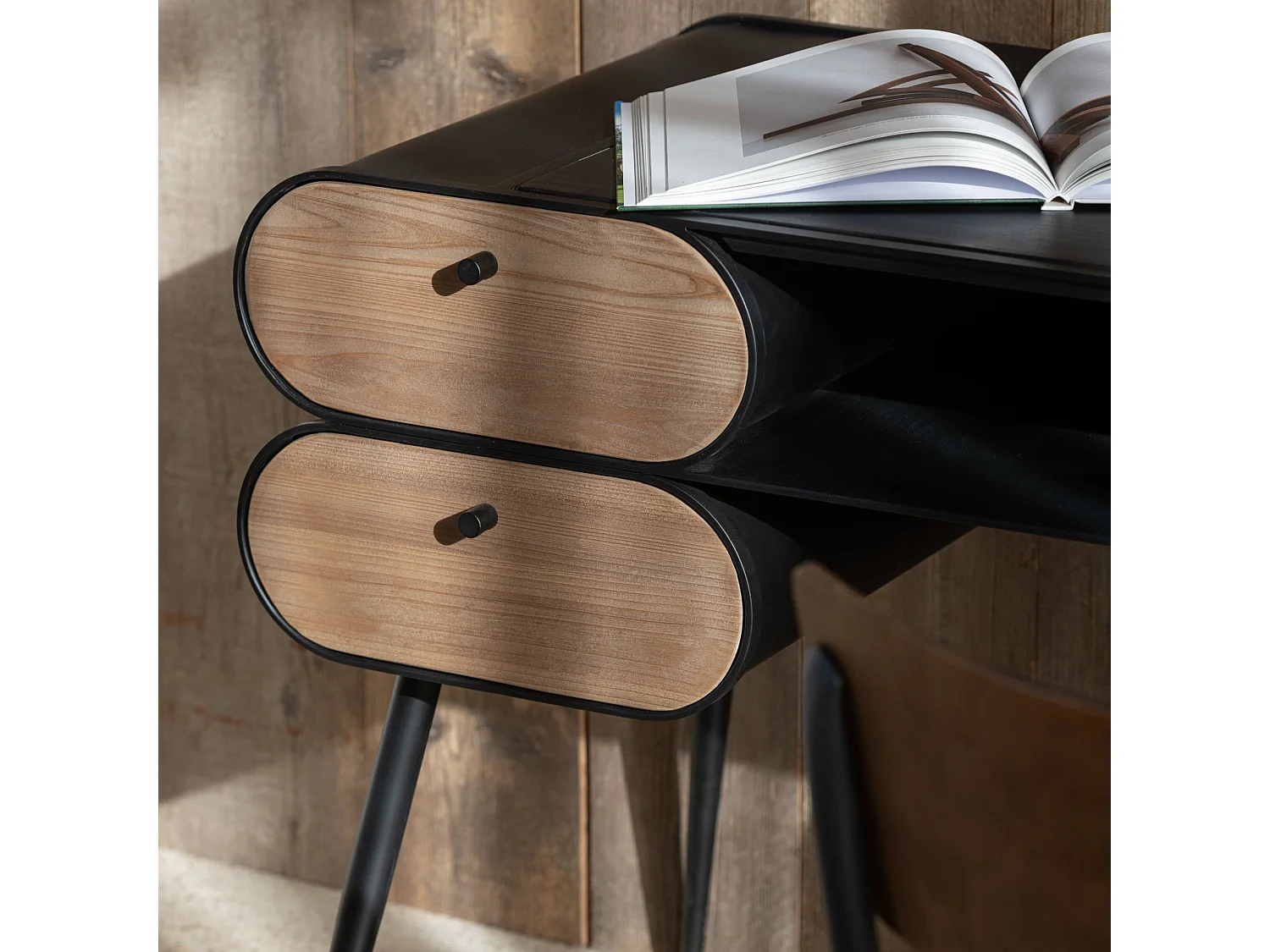 Bureau industriel en bois et métal noir 2 - FORGE