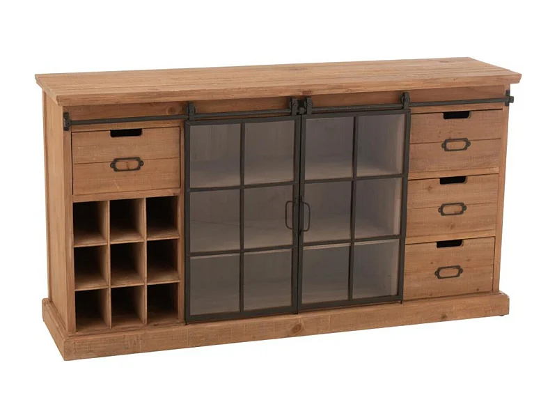 Buffet en bois et métal 4 tiroirs 2 portes coulissantes - MIRA