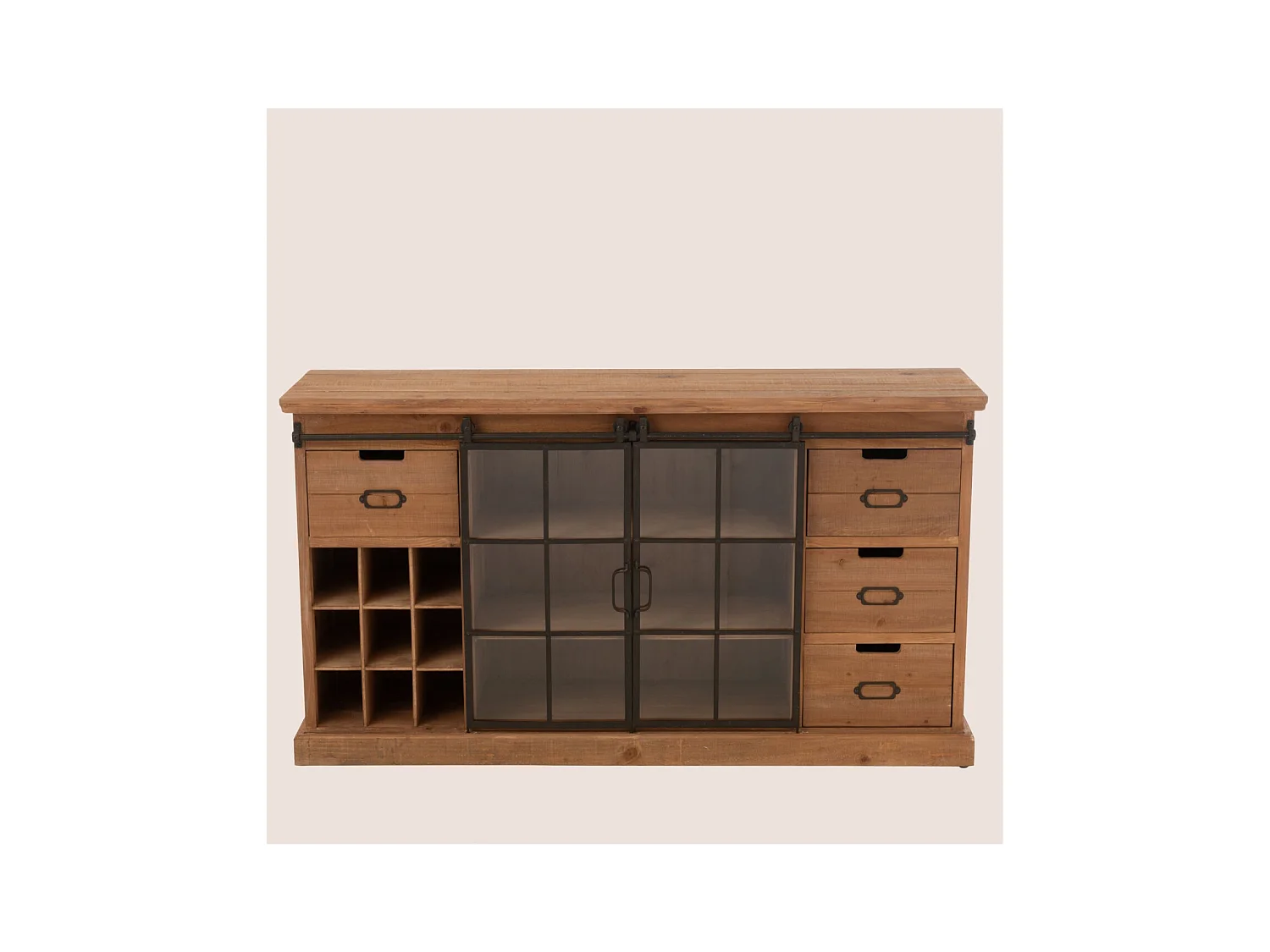 Buffet en bois et métal 4 tiroirs 2 portes coulissantes - MIRA