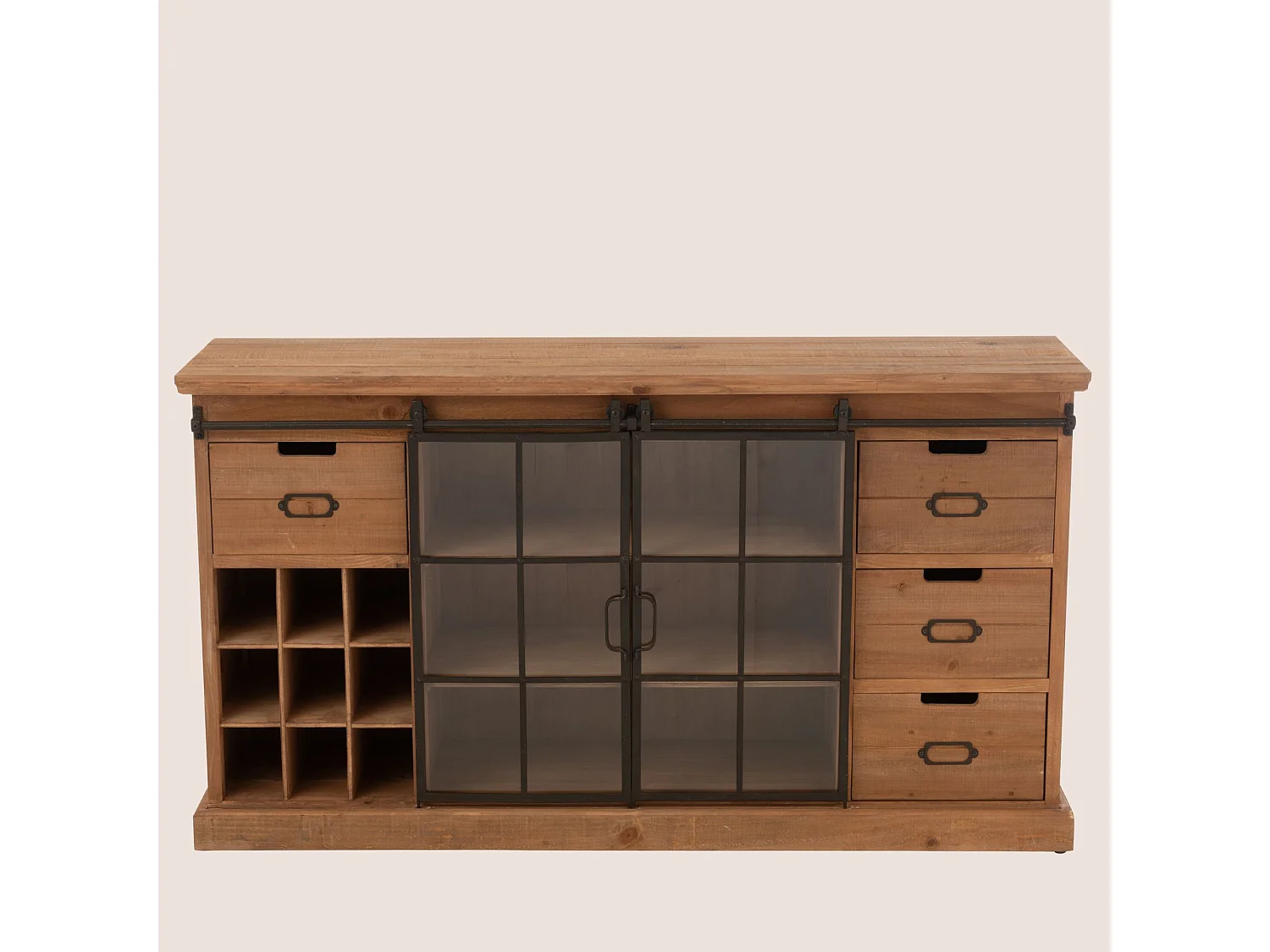 Buffet en bois et métal 4 tiroirs 2 portes coulissantes - MIRA