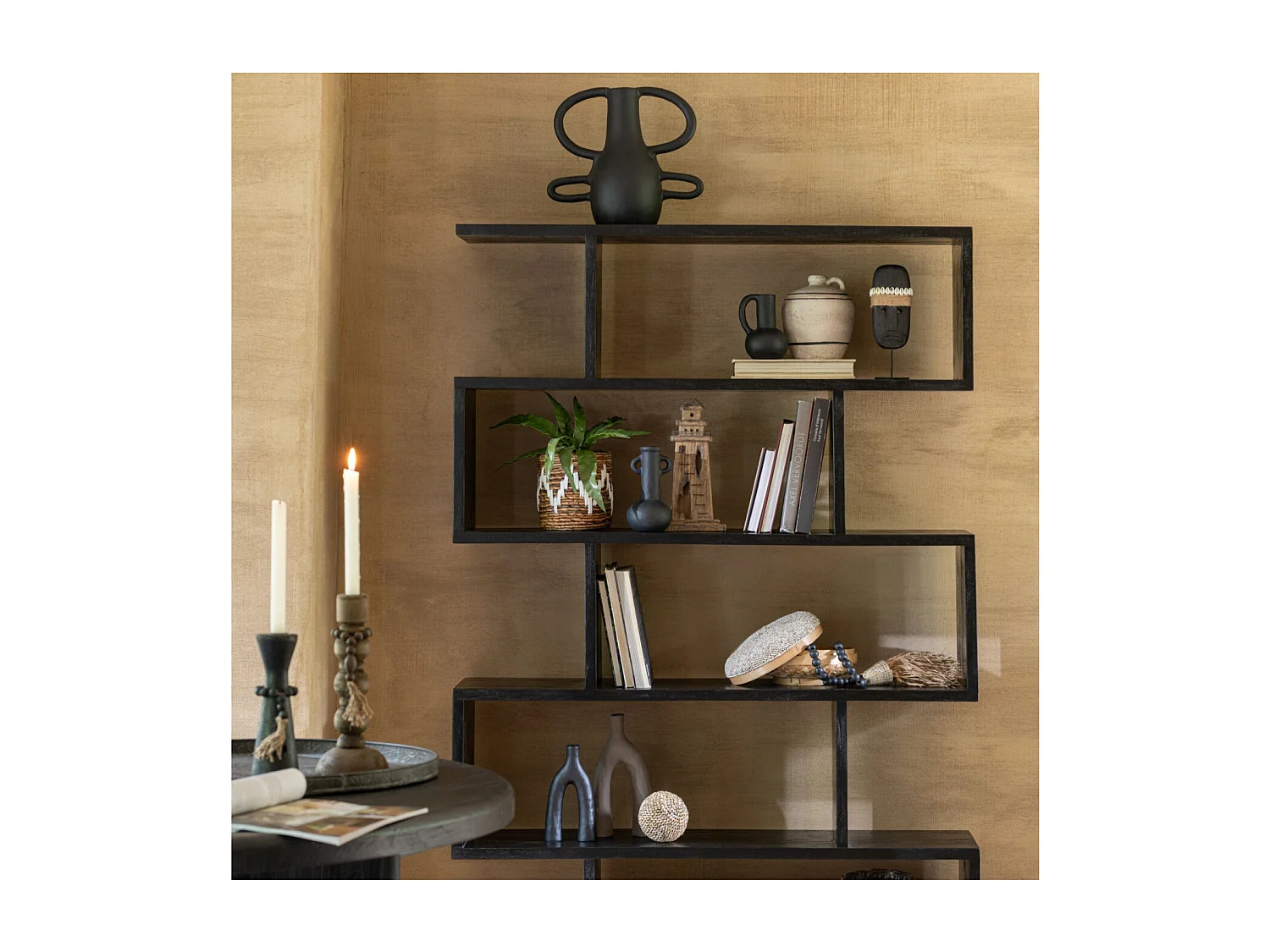 Bibliothèque déstructurée en manguier 5 niches - MAKATI