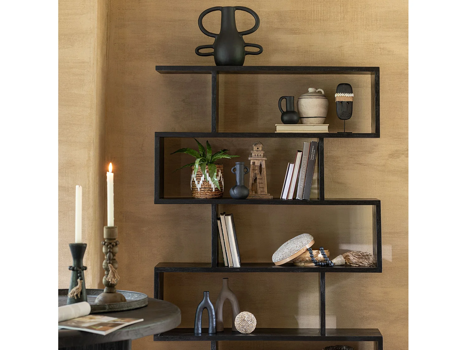 Bibliothèque déstructurée en manguier 5 niches - MAKATI