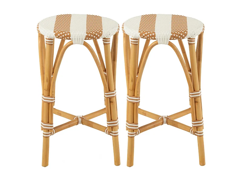 Tabourets de bar parisiens assise tressée rayures (lot de 2) - MONTMARTRE