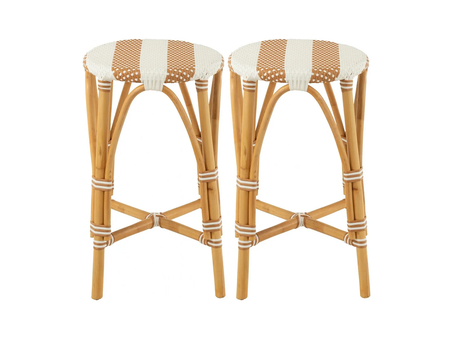 Tabourets de bar parisiens assise tressée rayures (lot de 2) - MONTMARTRE