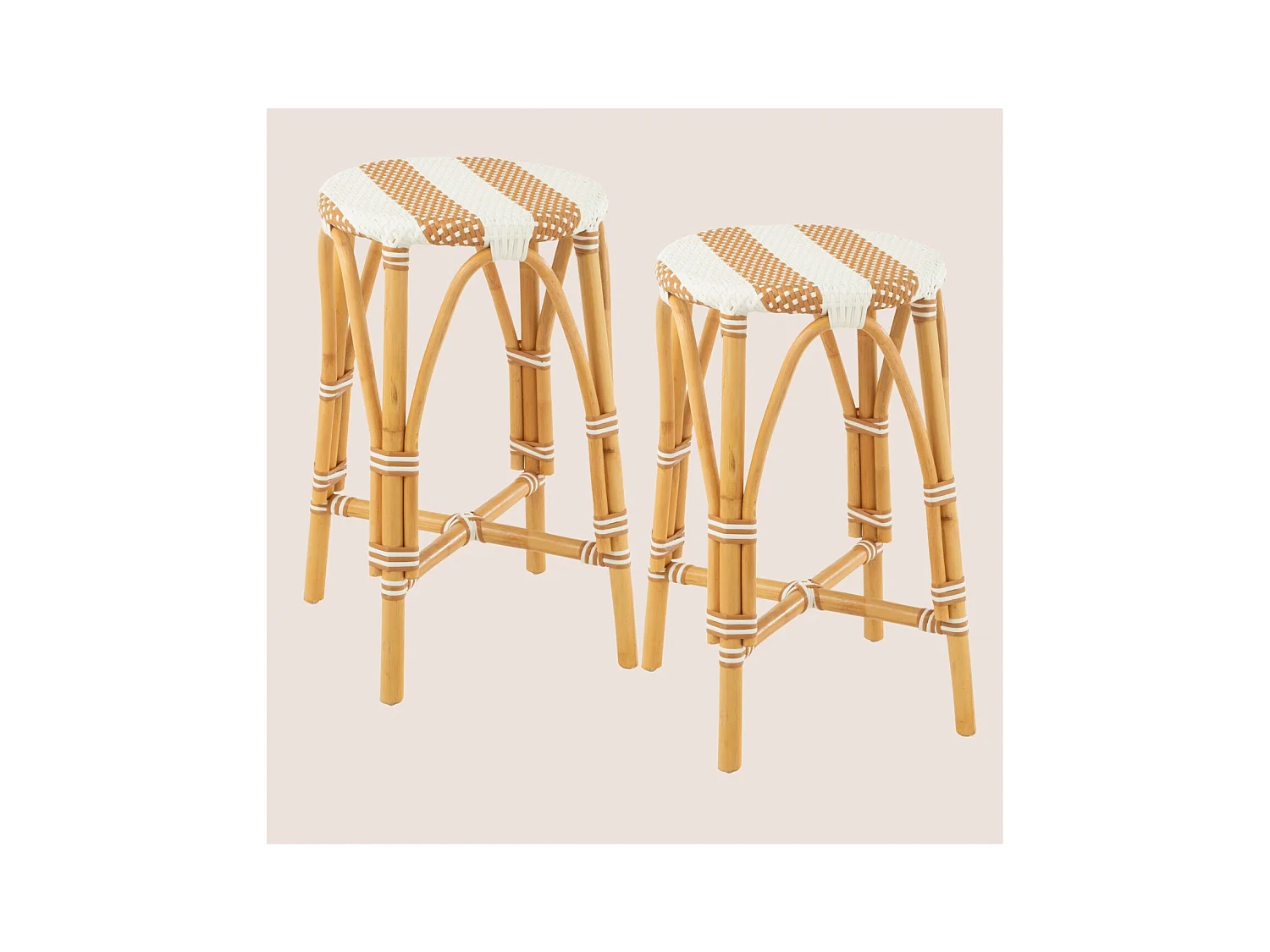 Tabourets de bar parisiens assise tressée rayures (lot de 2) - MONTMARTRE