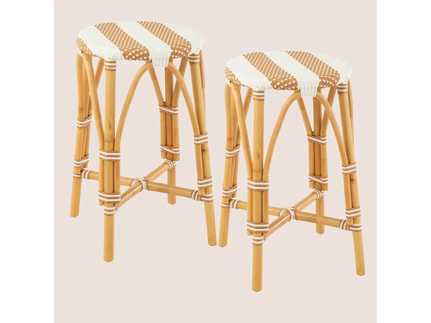 Tabourets de bar parisiens assise tressée rayures (lot de 2) - MONTMARTRE