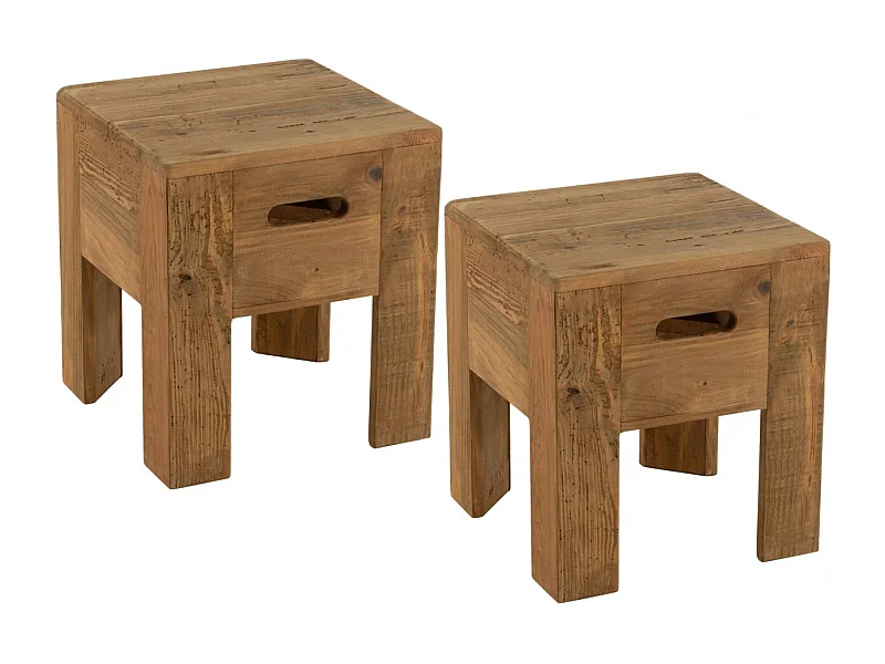 Tabourets en bois massif carrés (lot de 2) - TERRA