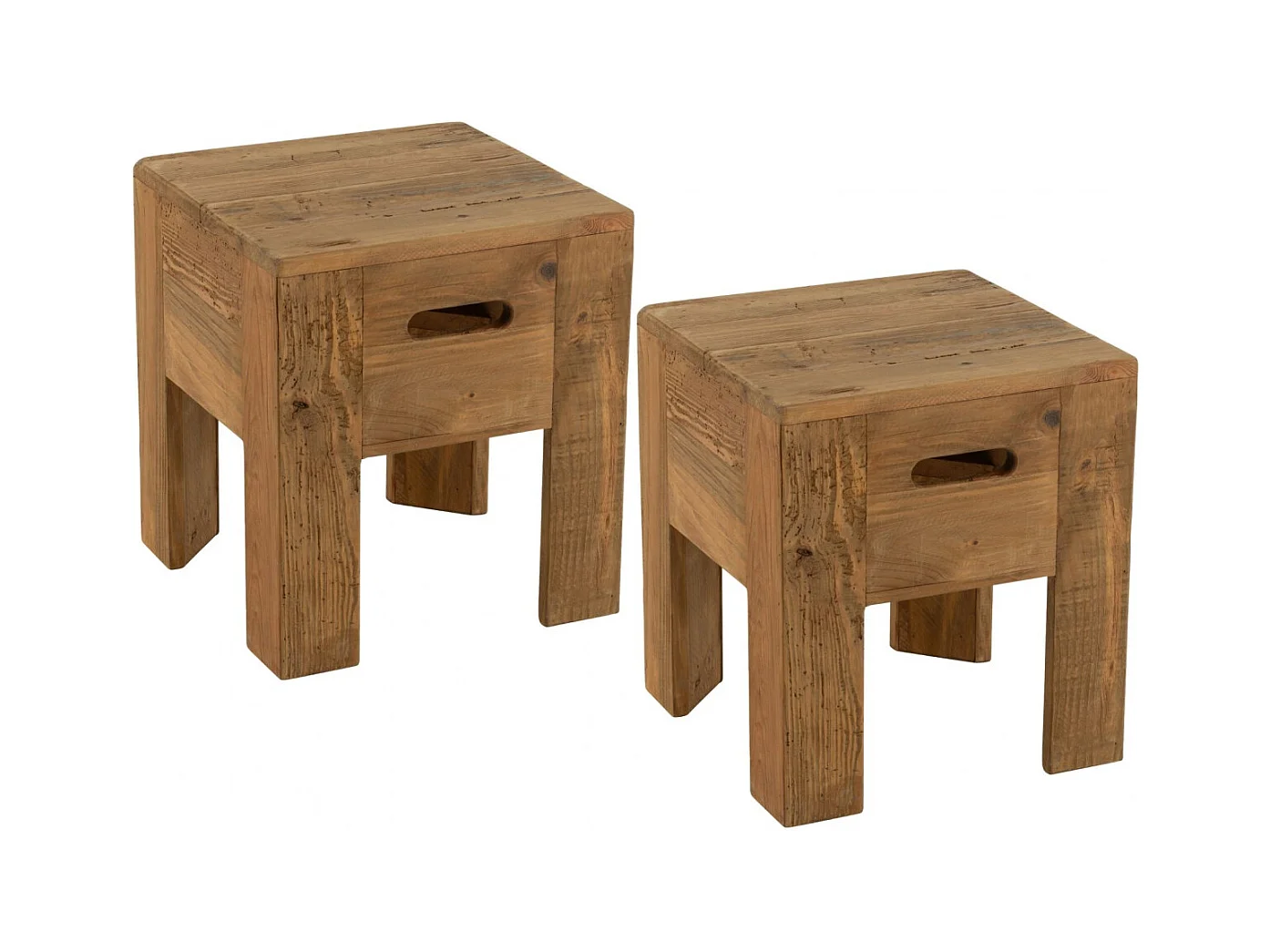 Tabourets en bois massif carrés (lot de 2) - TERRA