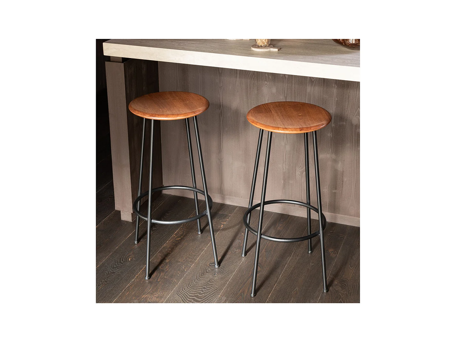 Tabourets de bar en bois et métal style industriel (lot de 2) - VARNY