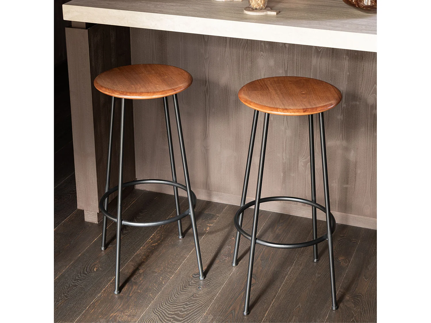 Tabourets de bar en bois et métal style industriel (lot de 2) - VARNY