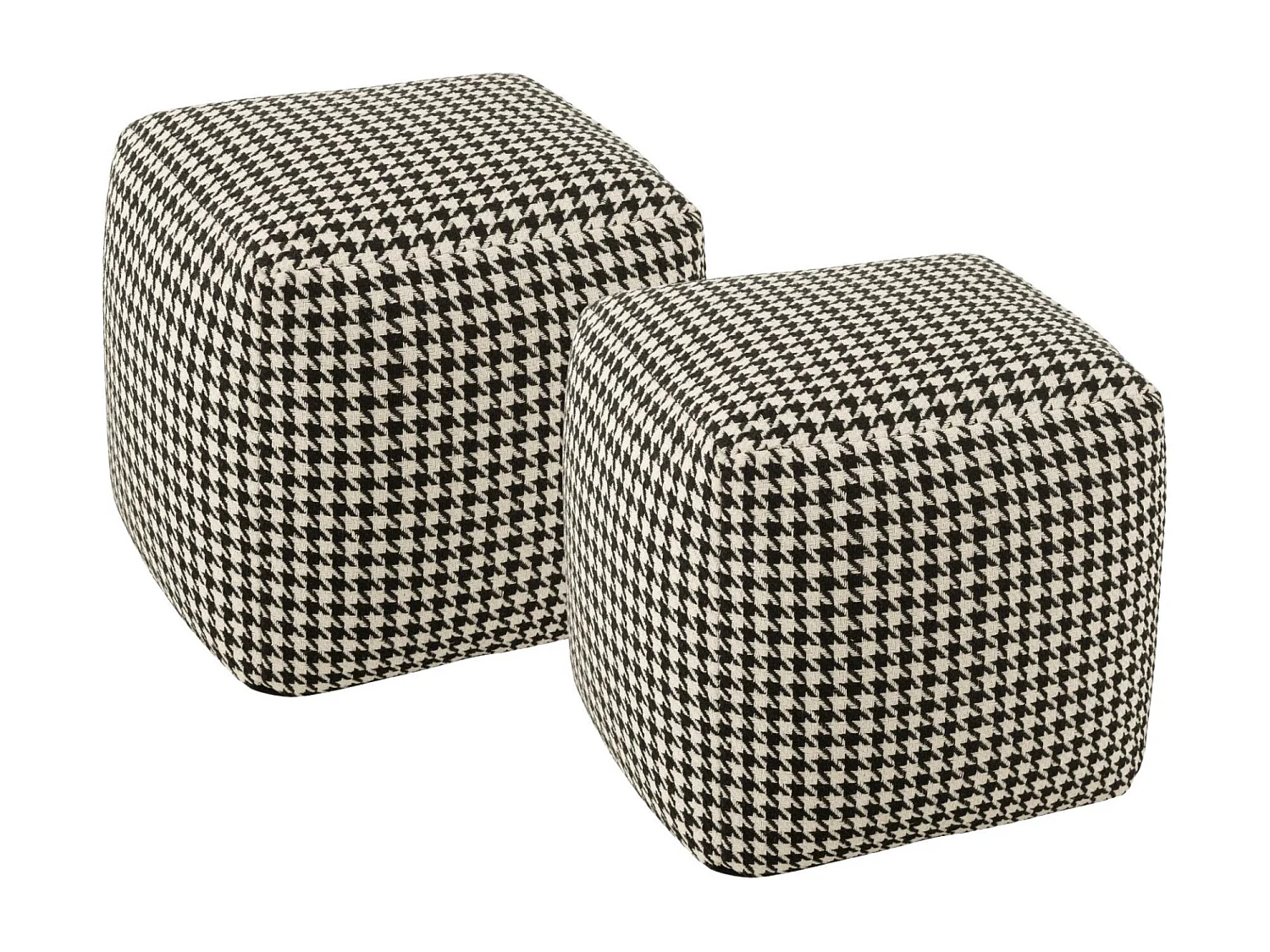 Poufs carrés en tissu pied-de-poule noir et blanc (lot de 2) - POULEA