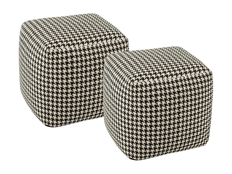 Poufs carrés en tissu pied-de-poule noir et blanc (lot de 2) - POULEA