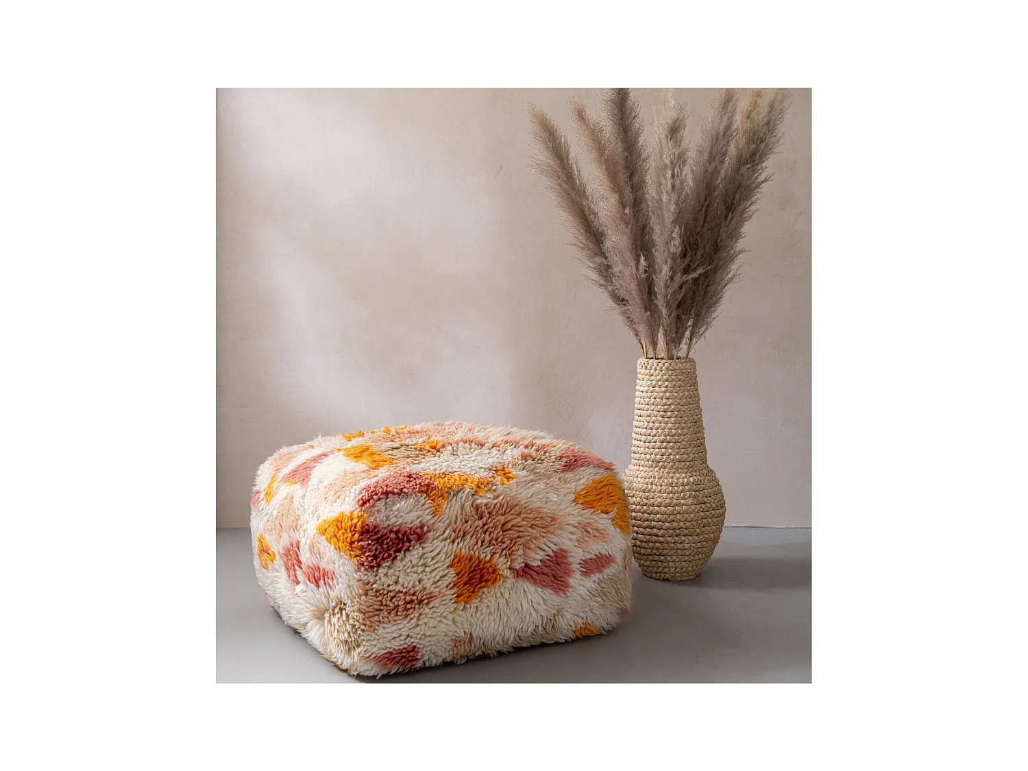 Pouf carré ethnique en laine multicolore - PATCHA