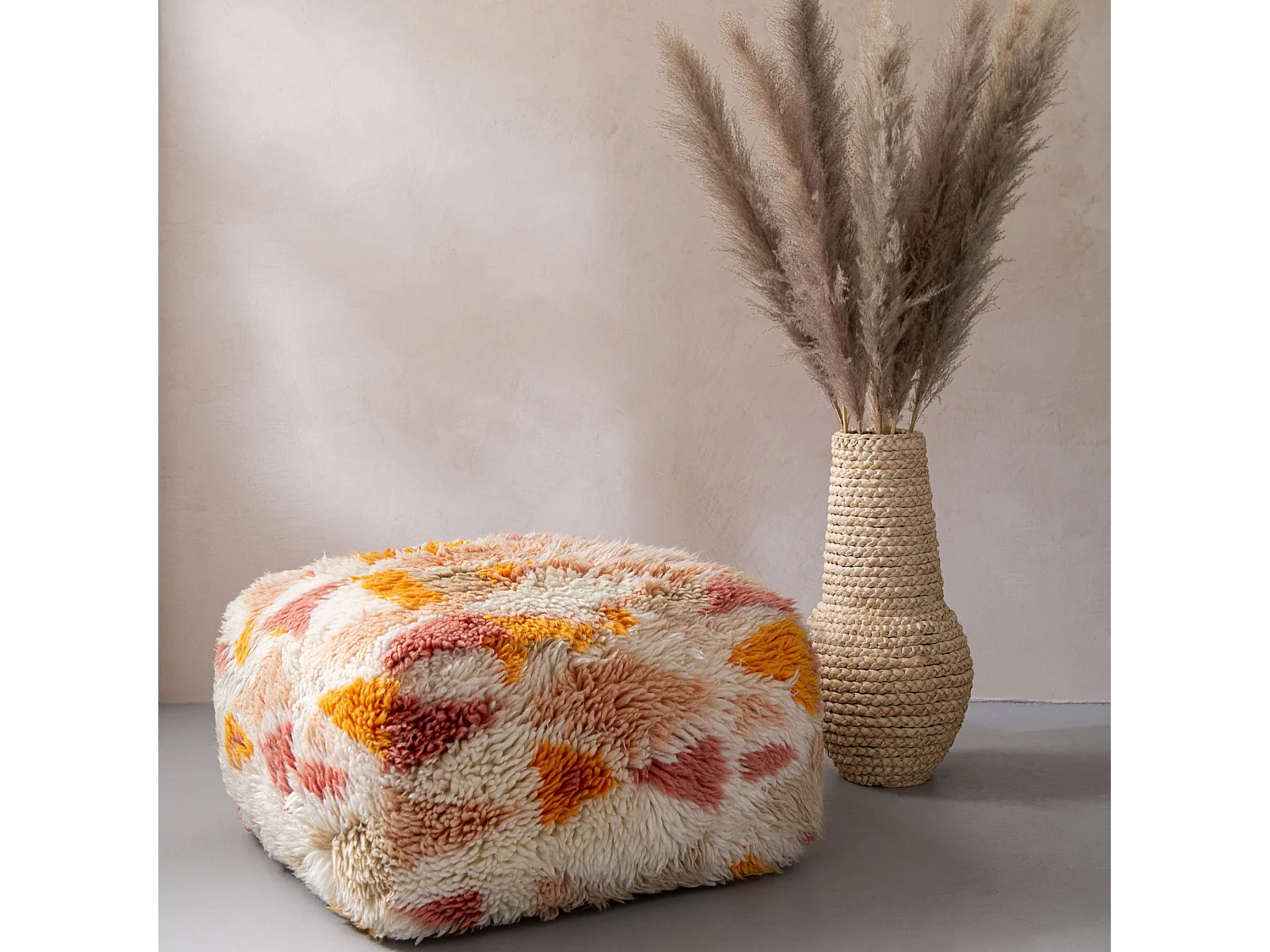 Pouf carré ethnique en laine multicolore - PATCHA