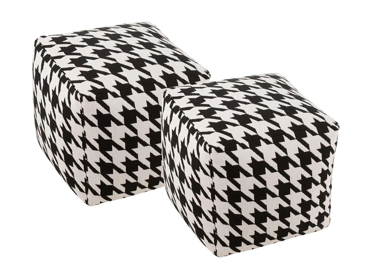 Poufs carrés pied-de-poule large noir et blanc (lot de 2) - POULEA
