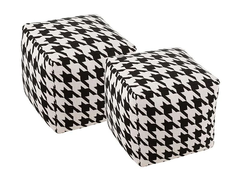 Poufs carrés pied-de-poule large noir et blanc (lot de 2) - POULEA