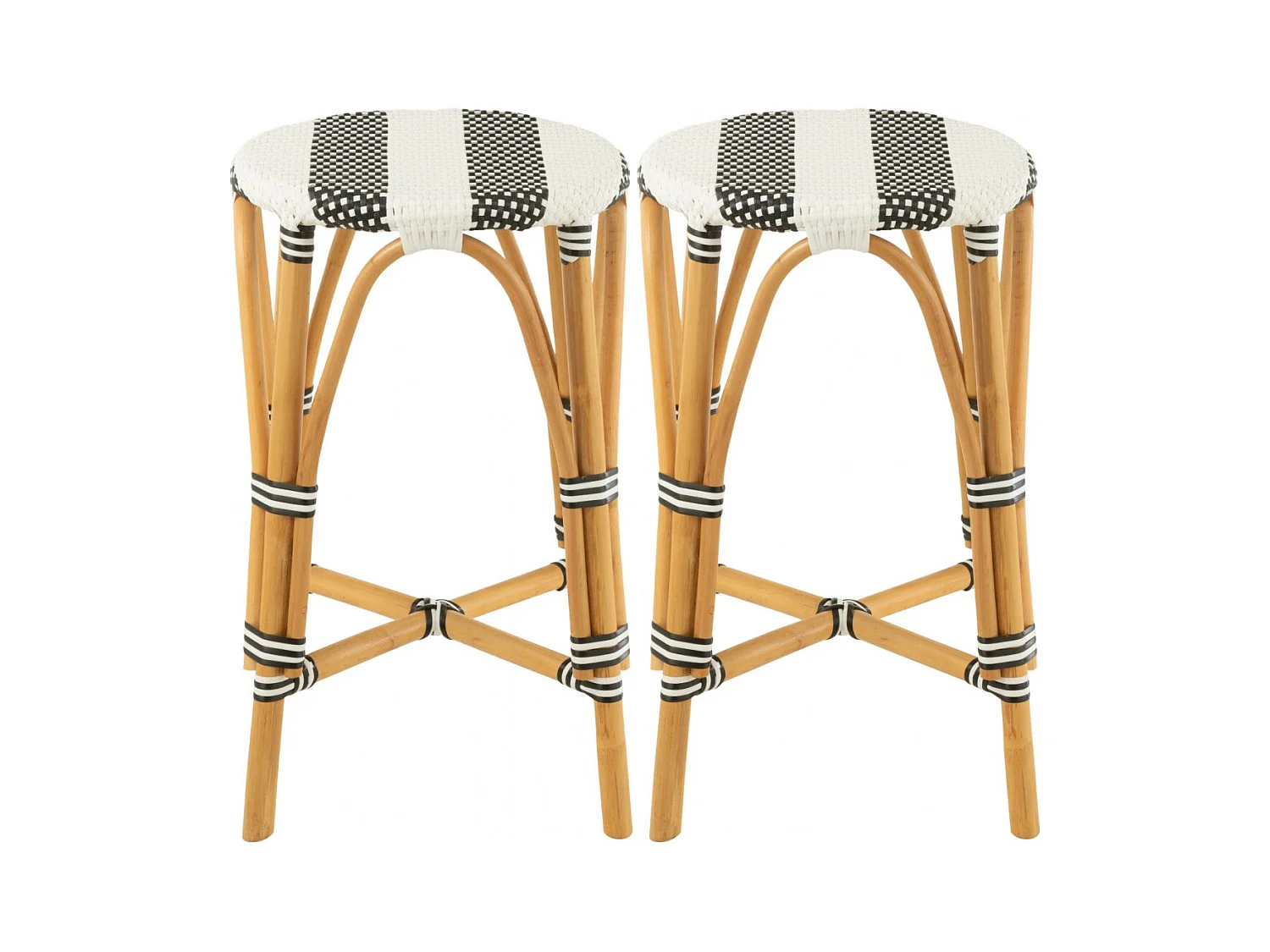Tabourets de bar parisiens assise tressée rayures (lot de 2) - MONTMARTRE