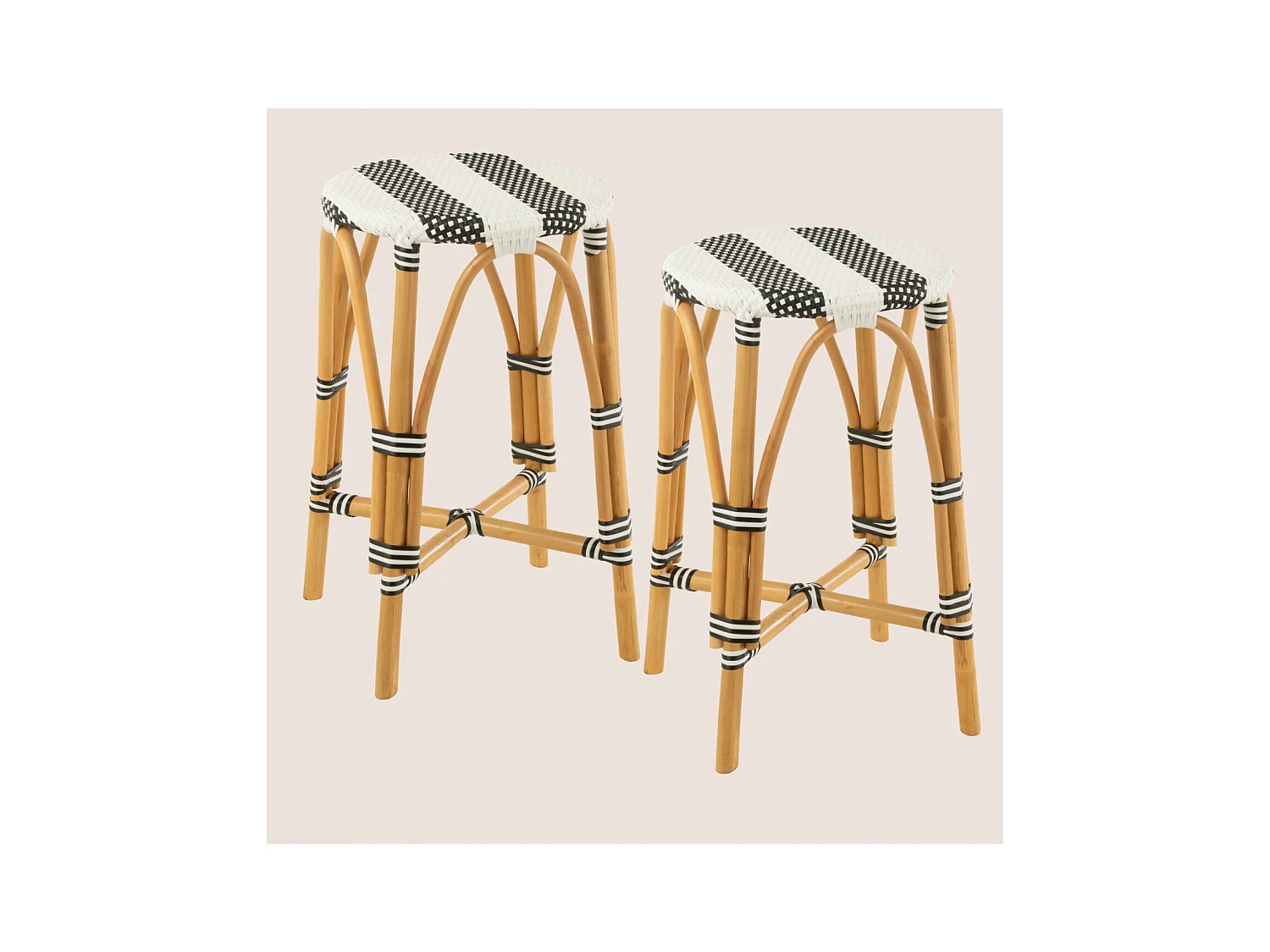 Tabourets de bar parisiens assise tressée rayures (lot de 2) - MONTMARTRE