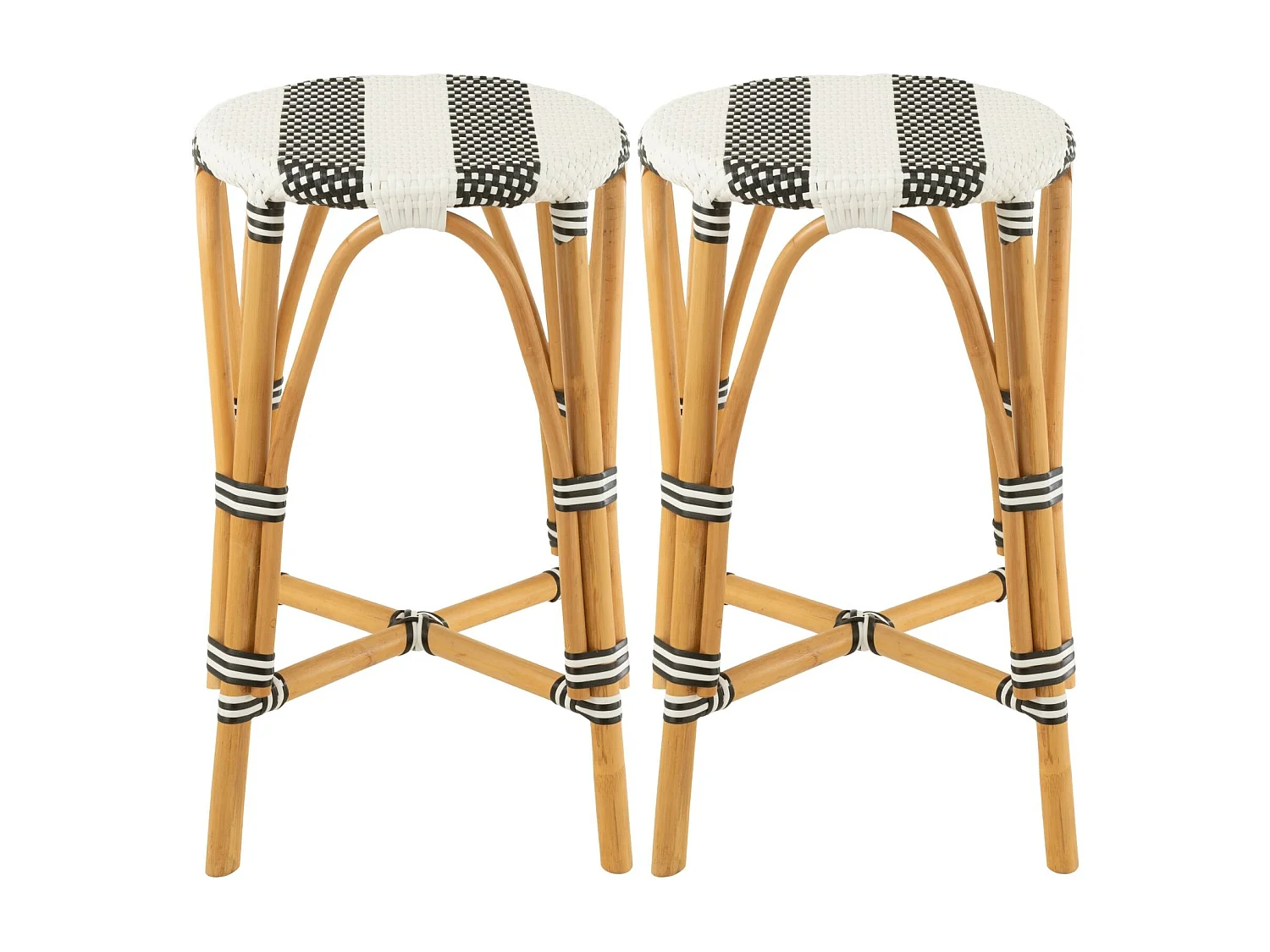 Tabourets de bar parisiens assise tressée rayures (lot de 2) - MONTMARTRE
