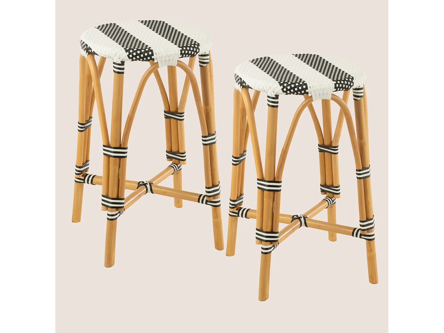 Tabourets de bar parisiens assise tressée rayures (lot de 2) - MONTMARTRE