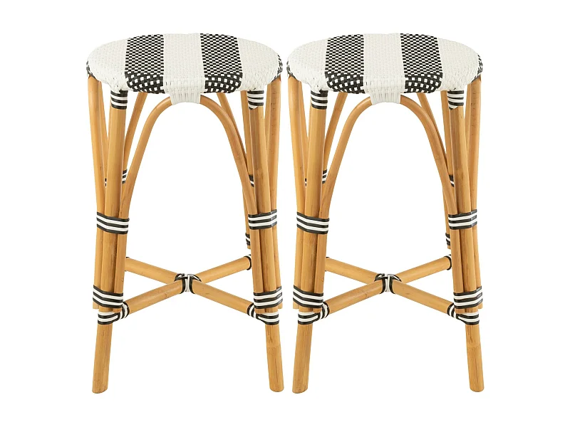 Tabourets de bar parisiens assise tressée rayures (lot de 2) - MONTMARTRE