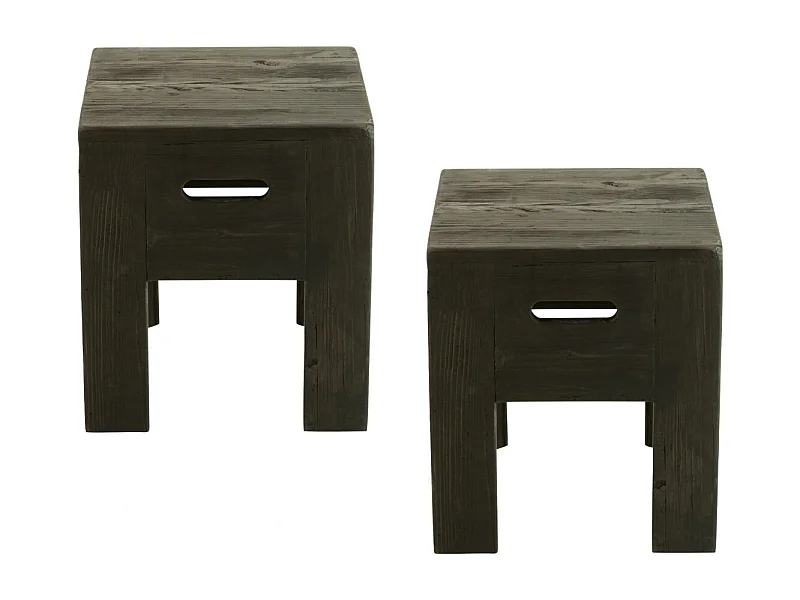 Tabourets en bois massif carrés (lot de 2) - TERRA