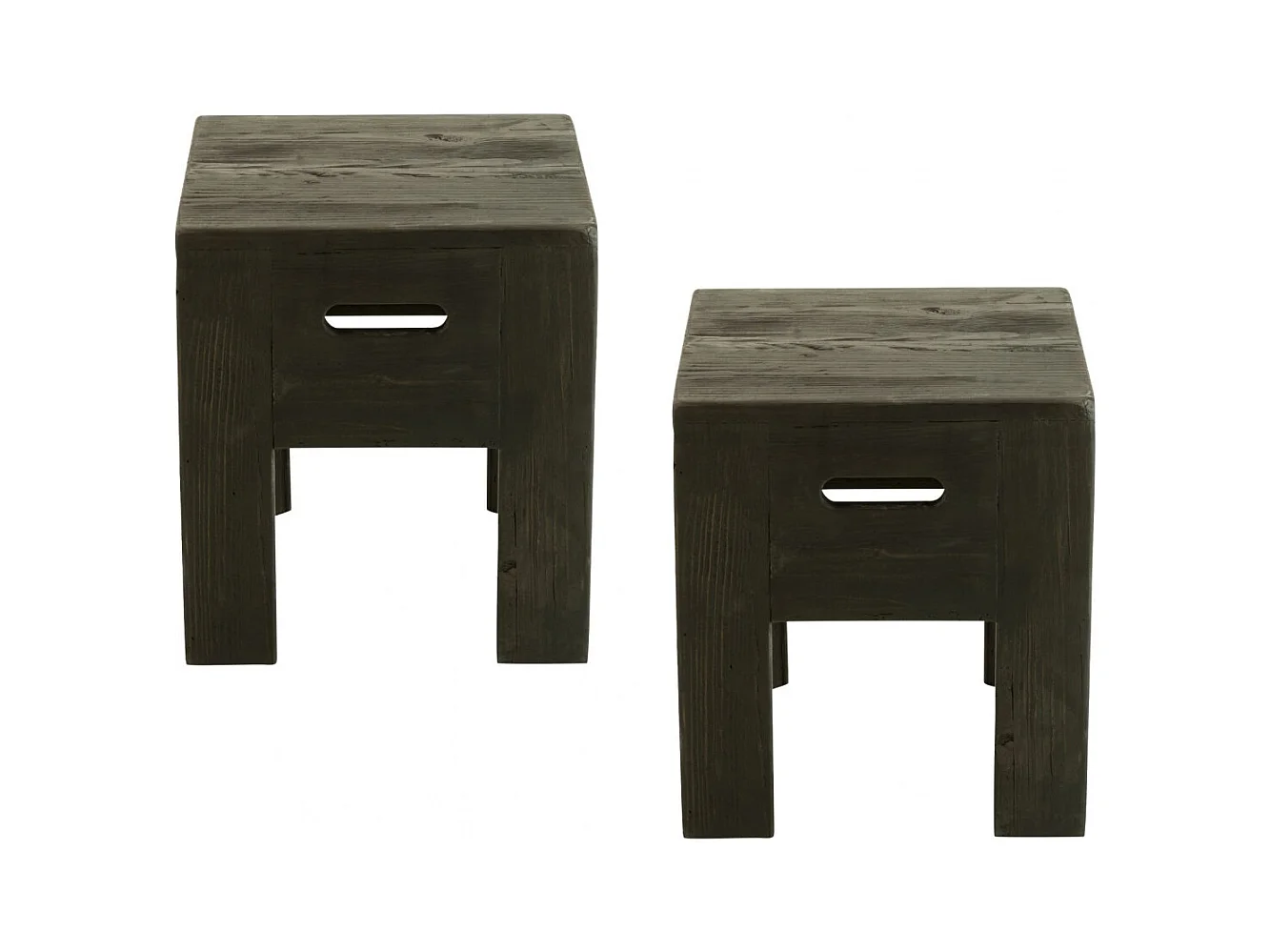 Tabourets en bois massif carrés (lot de 2) - TERRA