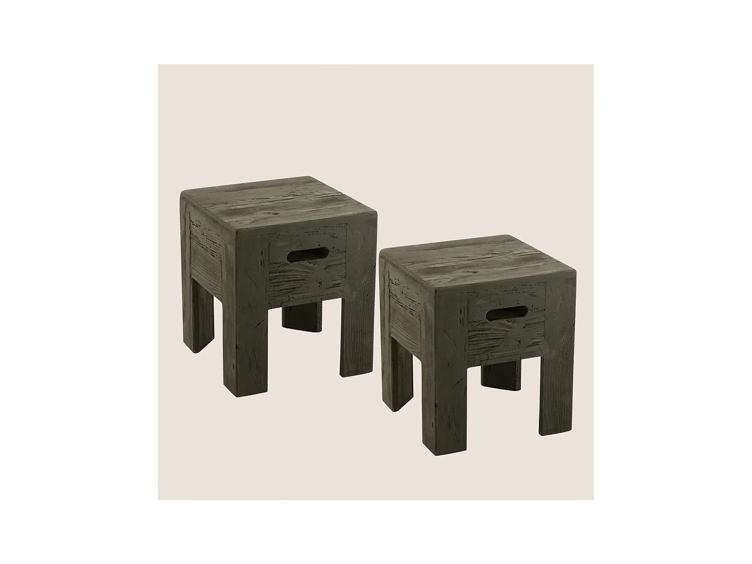 Tabourets en bois massif carrés (lot de 2) - TERRA