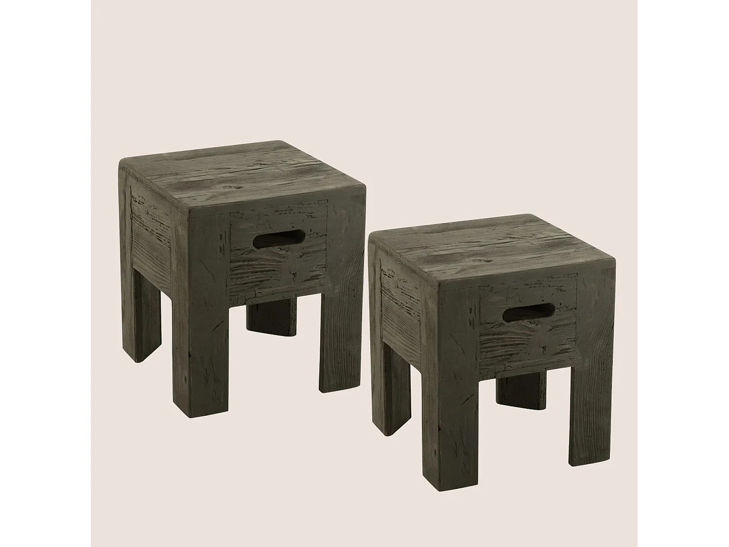 Tabourets en bois massif carrés (lot de 2) - TERRA