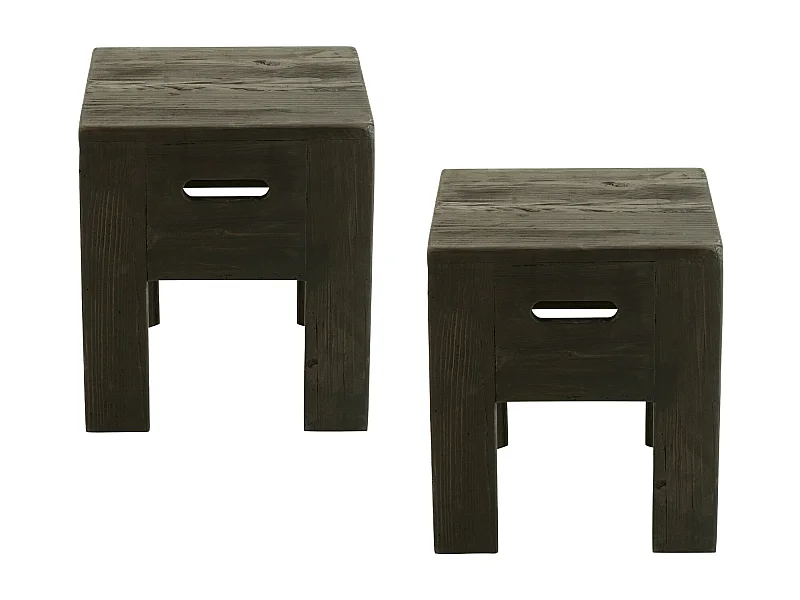Tabourets en bois massif carrés (lot de 2) - TERRA