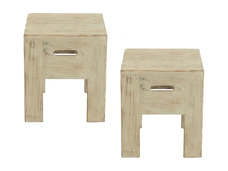 Tabourets en bois massif carrés (lot de 2) - TERRA