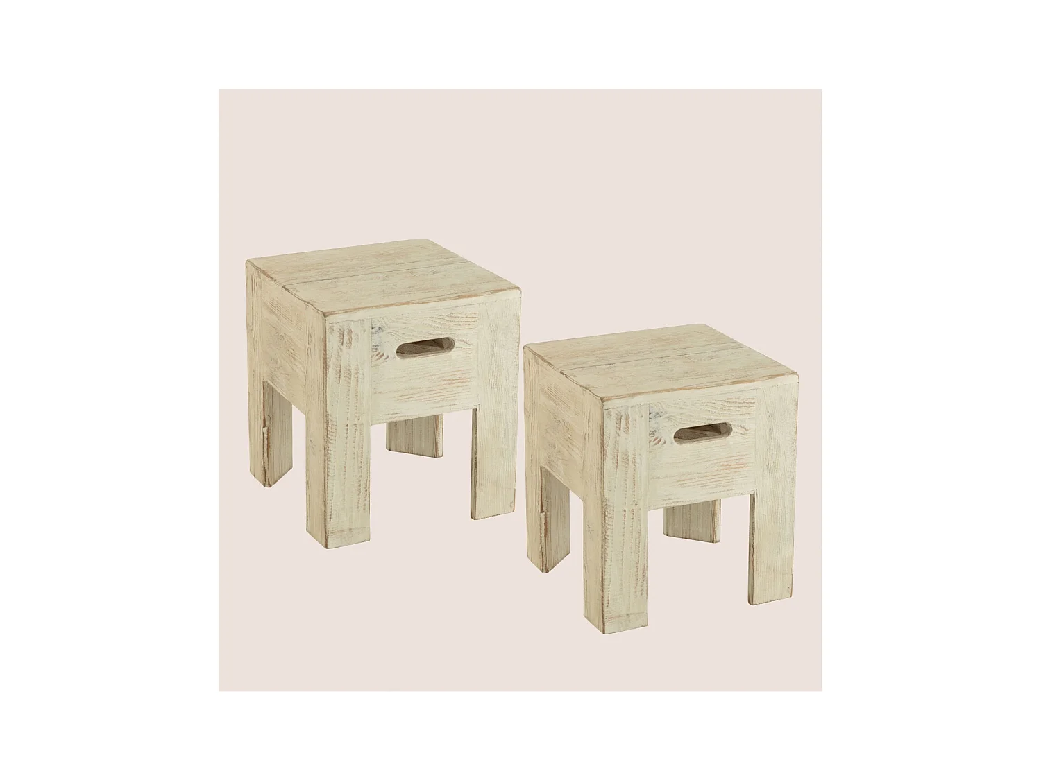 Tabourets en bois massif carrés (lot de 2) - TERRA