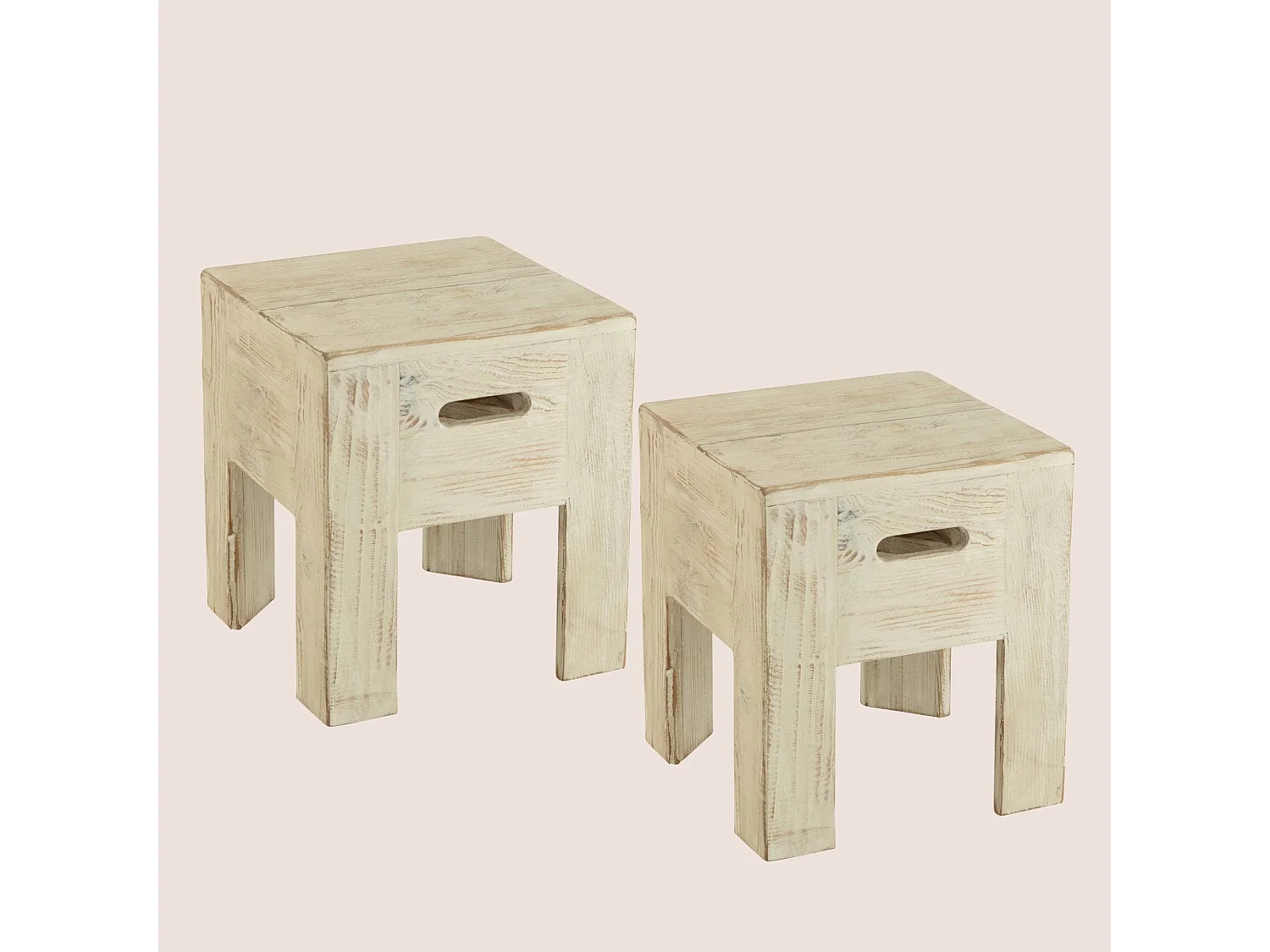 Tabourets en bois massif carrés (lot de 2) - TERRA