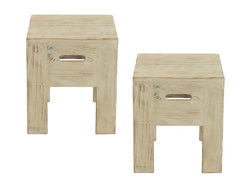 Tabourets en bois massif carrés (lot de 2) - TERRA