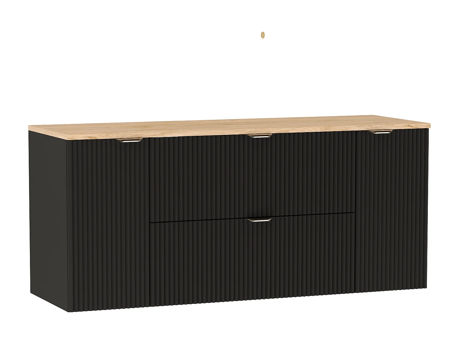 Czarny Zestaw do Łazienki 140cm Szafka Blat Orzech Słupek Ryflowane Fronty