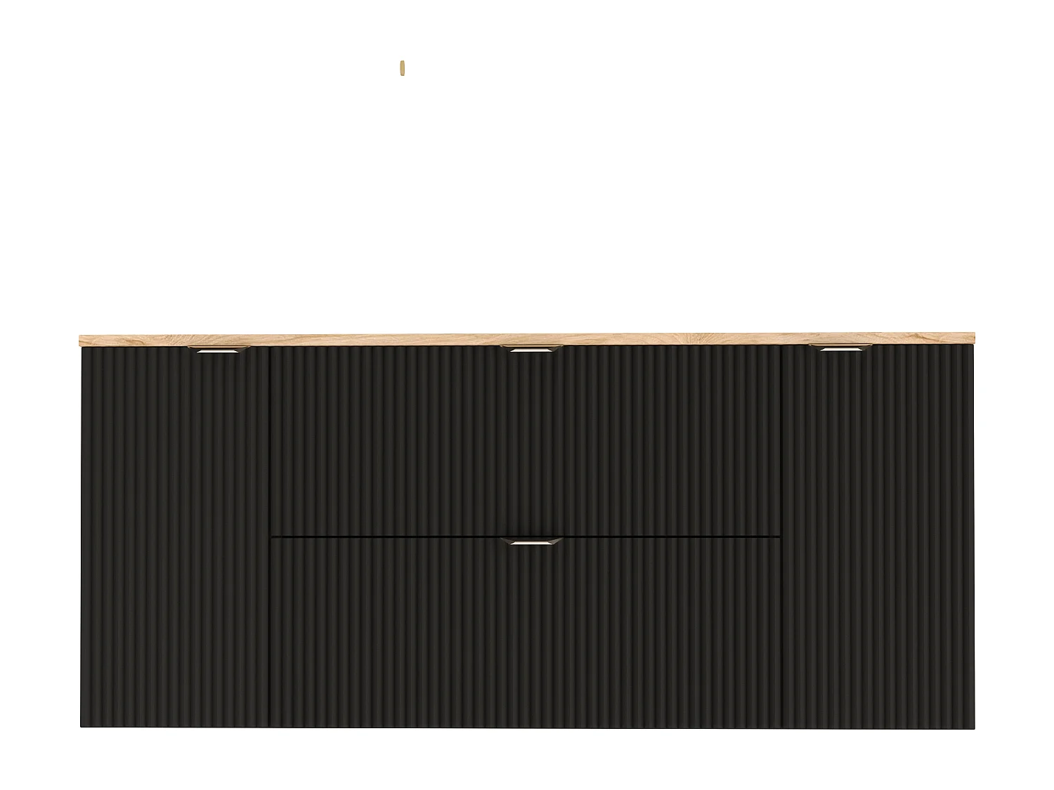 Czarny Zestaw do Łazienki 140cm Szafka Blat Orzech Słupek Ryflowane Fronty