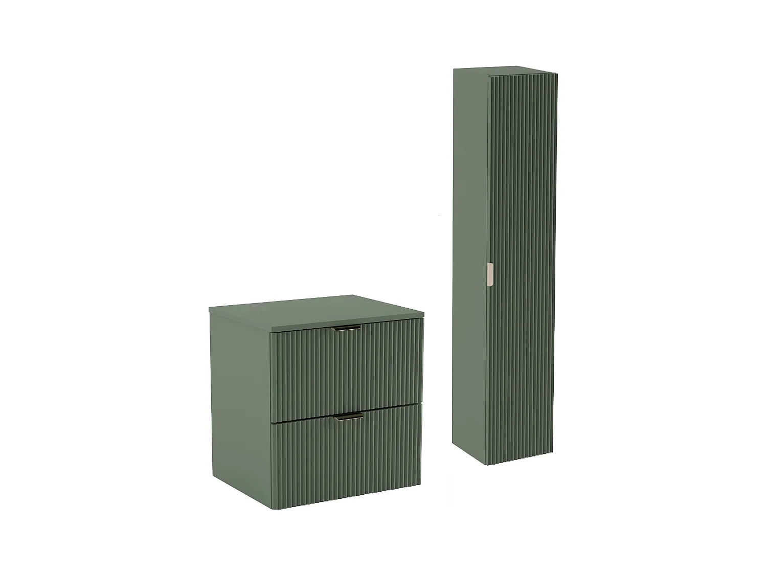 Zielony Zestaw Łazienkowy 60cm Szafka Blat Słupek Ryflowane Fronty