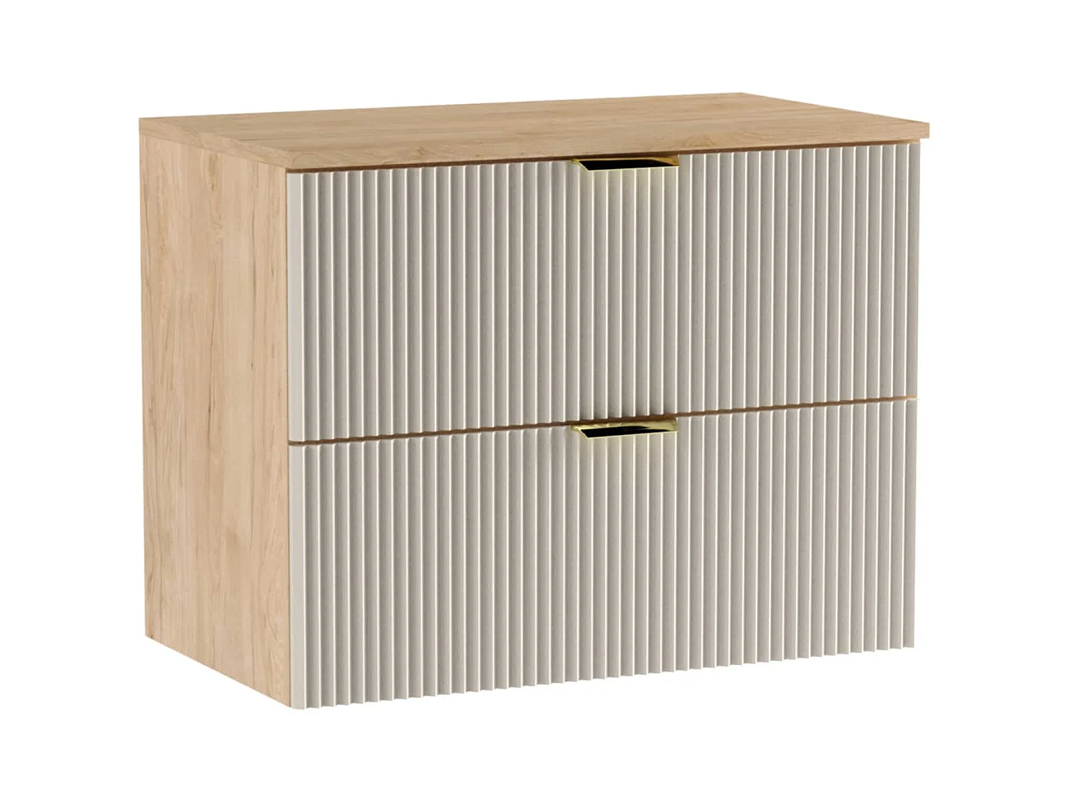 Zestaw Łazienkowy 80cm Szafka Blat Słupek Ryflowane Fronty Kaszmir / Dąb Orzech