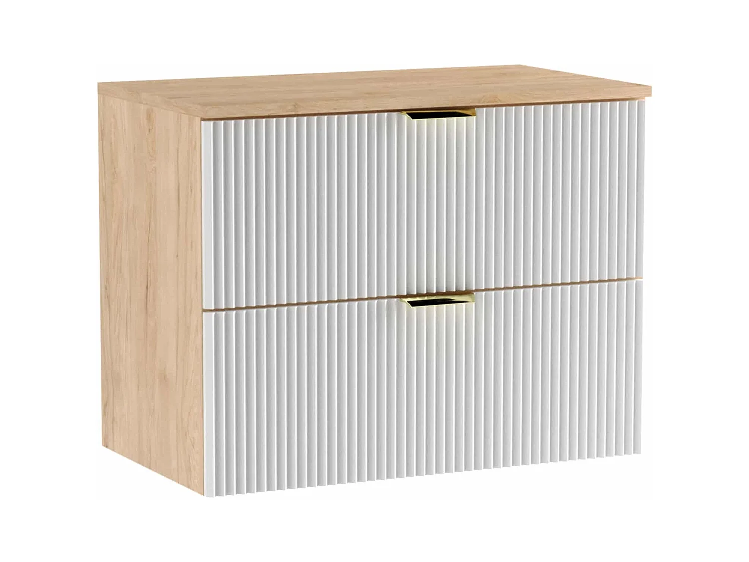 Zestaw Łazienkowy 80cm Szafka Blat Słupek Ryflowane Fronty Biały / Dąb Orzech