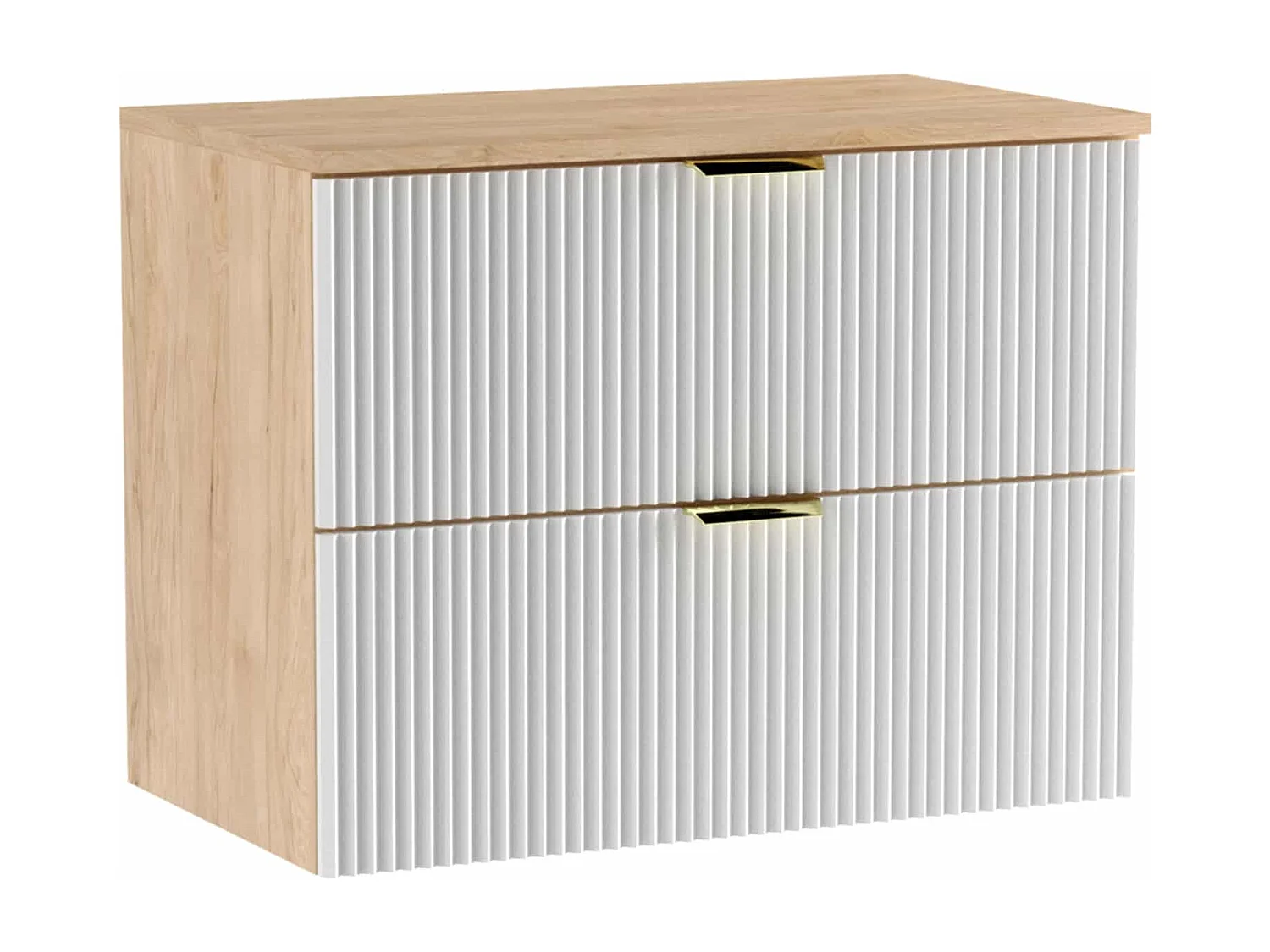 Zestaw Łazienkowy 80cm Szafka Blat Słupek Ryflowane Fronty Biały / Dąb Orzech