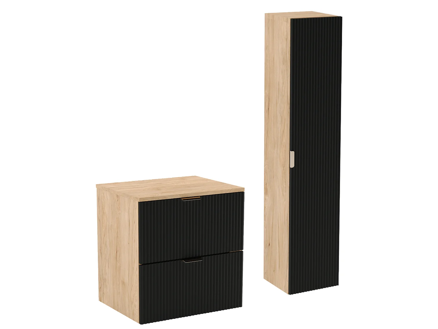 Zestaw Łazienkowy 60cm Szafka Blat Słupek Ryflowane Fronty Czarny / Dąb Orzech