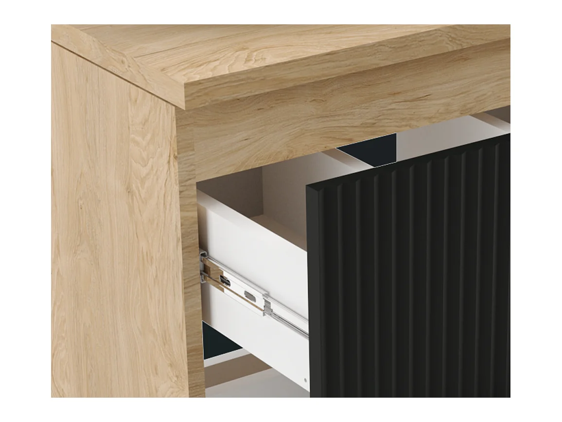 Zestaw Łazienkowy 60cm Szafka Blat Słupek Ryflowane Fronty Czarny / Dąb Orzech