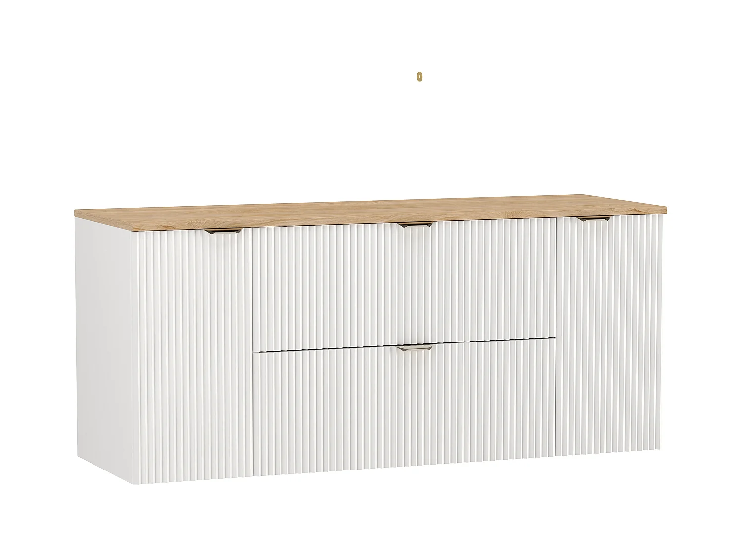 Biały Zestaw do Łazienki 140cm Szafka Blat Orzech Słupek Ryflowane Fronty