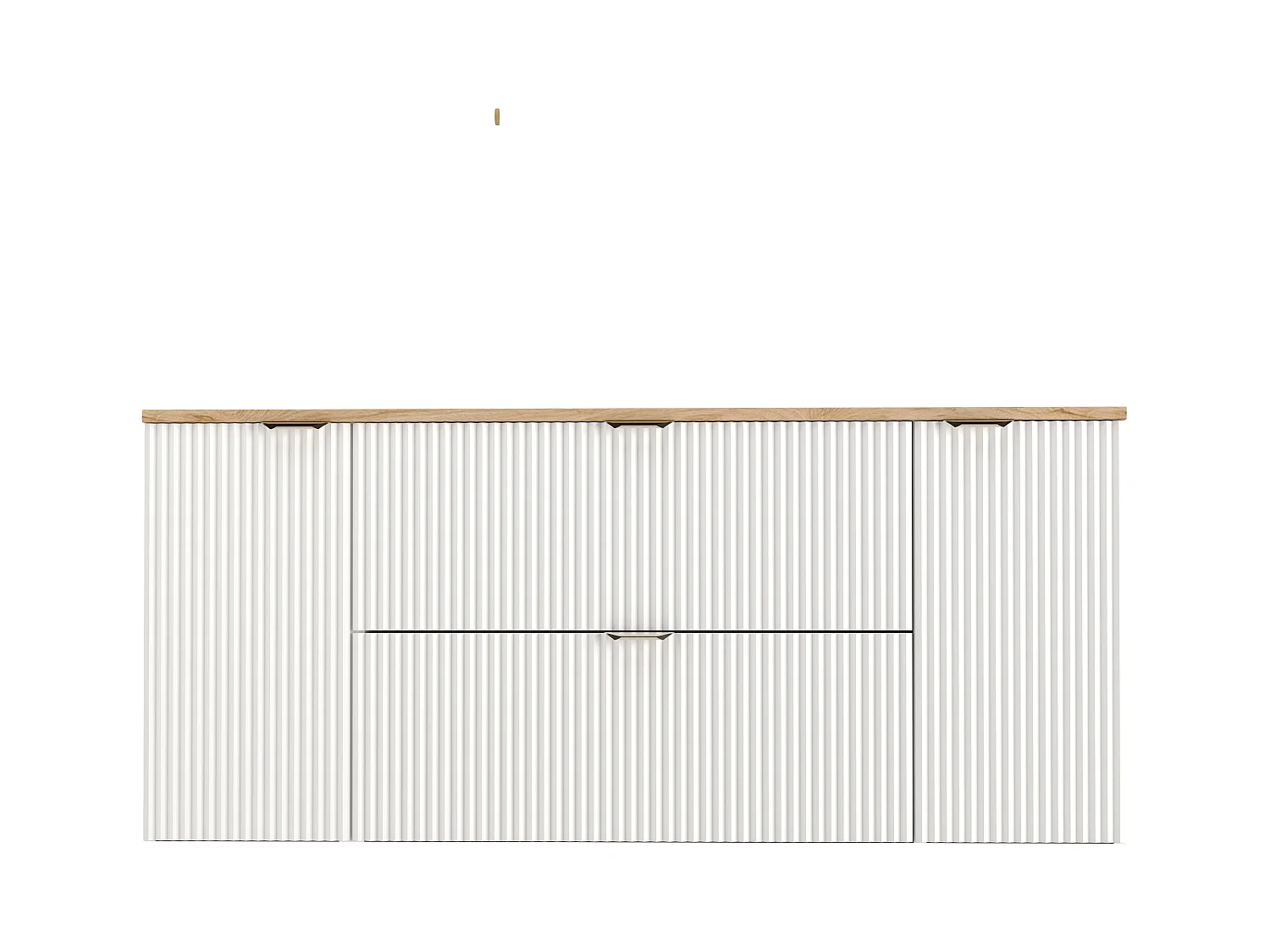 Biały Zestaw do Łazienki 140cm Szafka Blat Orzech Słupek Ryflowane Fronty