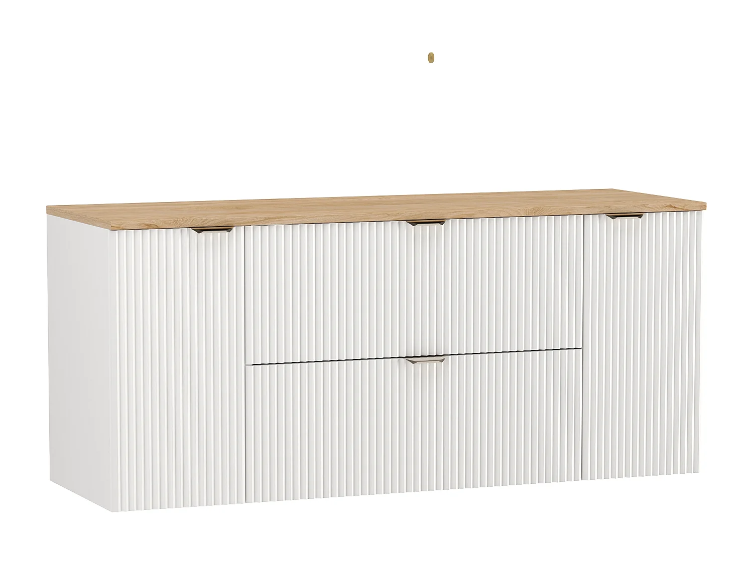 Biały Zestaw do Łazienki 140cm Szafka Blat Orzech Słupek Ryflowane Fronty