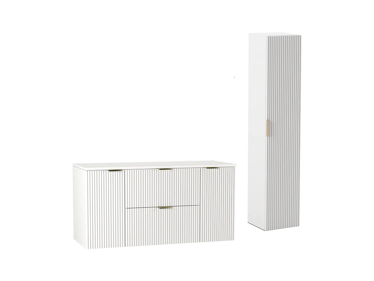 Biały Zestaw Łazienkowy 120cm Szafka Blat Słupek Ryflowane Fronty