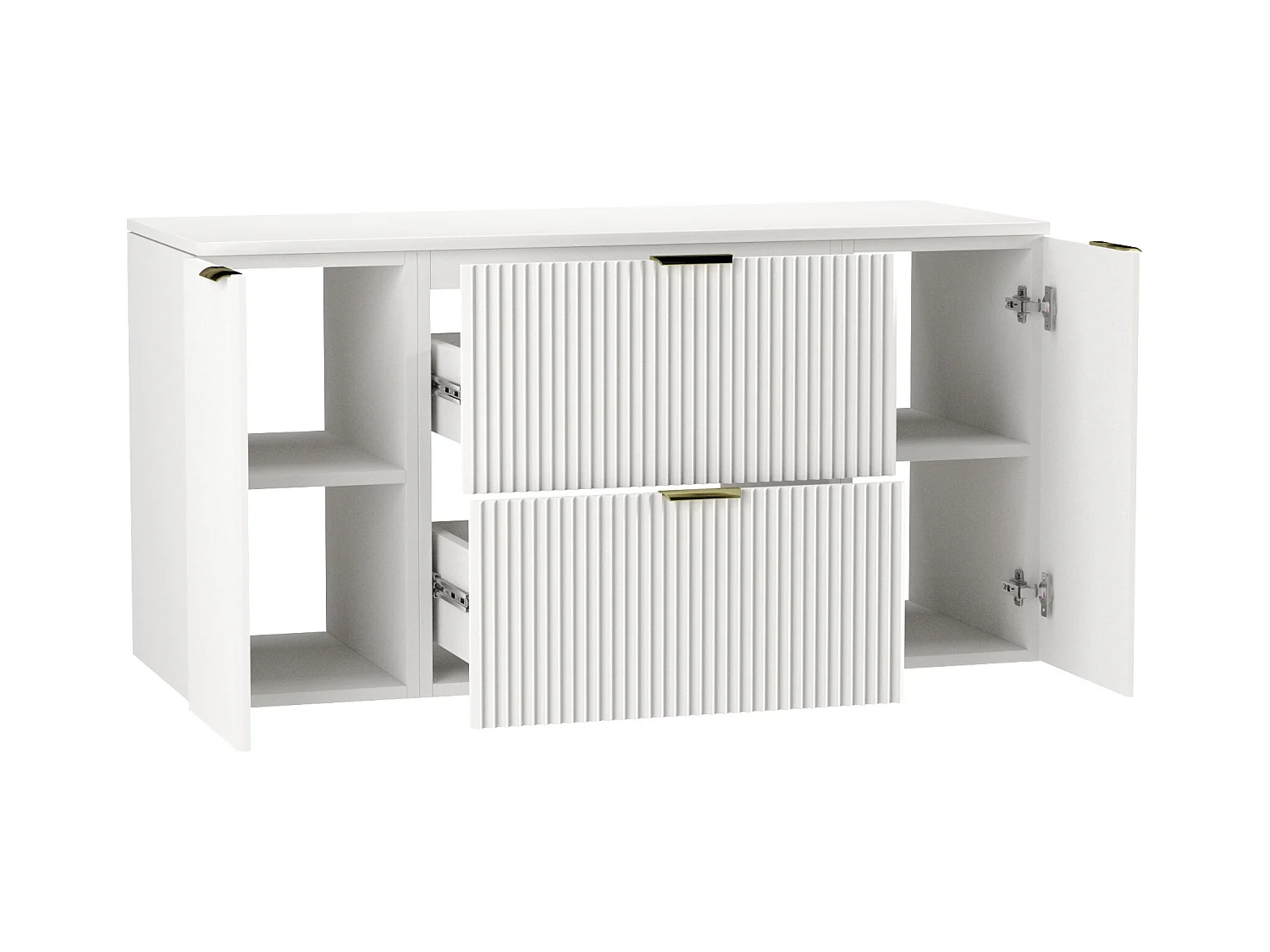 Biały Zestaw Łazienkowy 120cm Szafka Blat Słupek Ryflowane Fronty