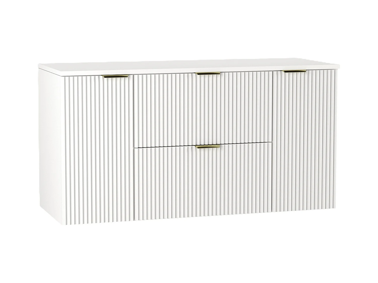 Biały Zestaw Łazienkowy 120cm Szafka Blat Słupek Ryflowane Fronty